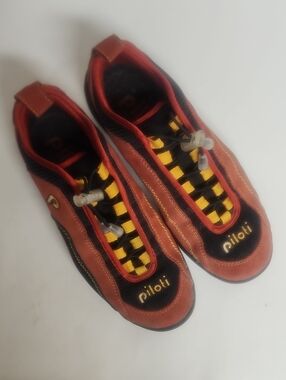 Piloti Red & Black Driving Shoes with Yellow Accents Sz 7M 8.5L Unisex Comfort!
